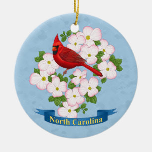North Carolina State Cardinale Bird Dogwood Flower Keramisch Ornament