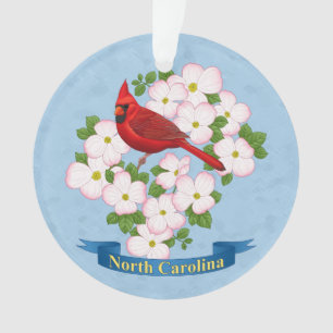 North Carolina State Cardinale Bird Dogwood Flower Ornament