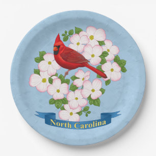 North Carolina State Cardinale Bird Dogwood Flower Papieren Bordje