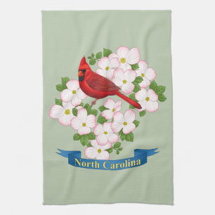 North Carolina State Cardinale Bird Dogwood Flower Theedoek