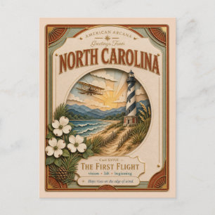 North Carolina Vintage Paper Cut Amerikaanse Arcan Briefkaart