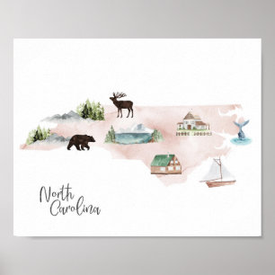 North Carolina Wanderlust Landmarks Map Poster
