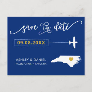 North Carolina Wedding Save the Date Map Briefkaar Briefkaart