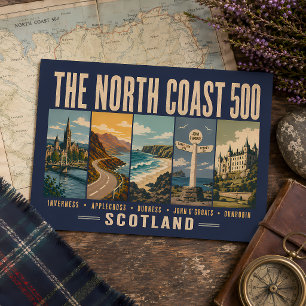 North Coast 500 Schotland Landmarks Illustratie Briefkaart