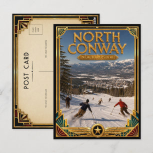 North Conway New Hampshire Vintage Art Deco Gouden Briefkaart