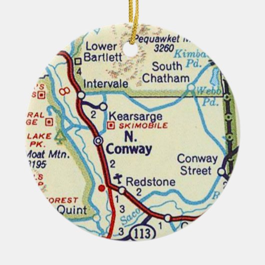 North Conway, NH Kaart Keramisch Ornament (Voorkant)