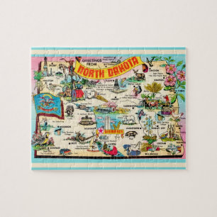 North Dakota Briefkaart Kaart Jigsaw Puzzel