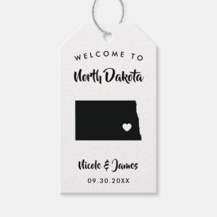 North Dakota bruiloft welkomsttas Labels, kaart Cadeaulabel