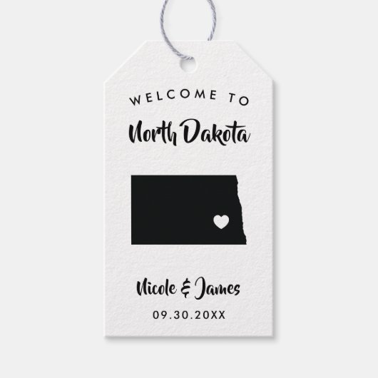 North Dakota bruiloft welkomsttas Labels, kaart Cadeaulabel (Voorkant)
