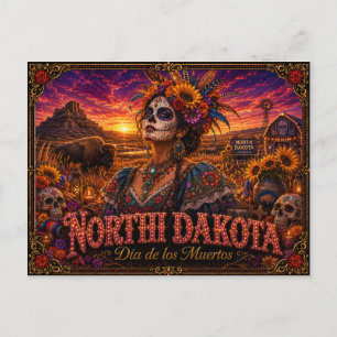 North Dakota Día de los Muertos Retro Briefkaart