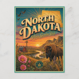 North Dakota Retro Reis Souvenir Prentbriefkaart Briefkaart