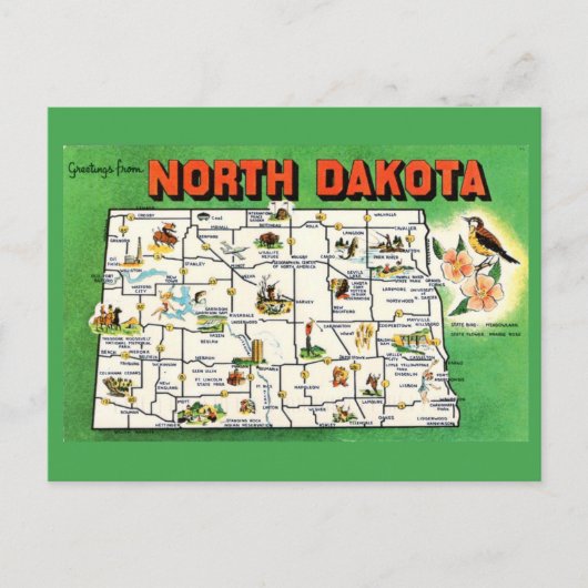 North Dakota State Map Briefkaart (Voorkant)