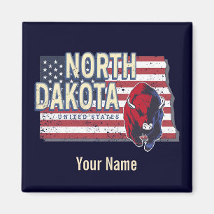 North Dakota State United States Retro Map Magneet