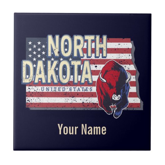 North Dakota State United States Retro Map  Tegeltje (Voorkant)