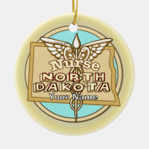 North Dakota Verpleegster Caduceus Keramisch Ornament