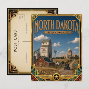 North Dakota Vintage Art Deco Gouden Tijdperk Briefkaart