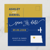 North Dakota Wedding Save the Date Map Briefkaart (Voorkant / Achterkant)