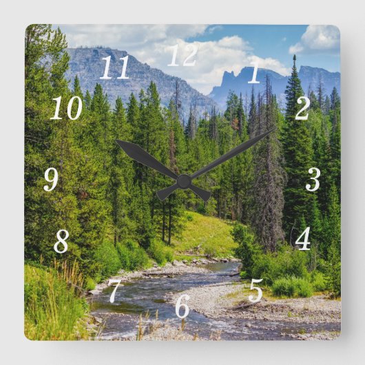 North Fork Shoshone River Wandklok Vierkante Klok (Voorkant)