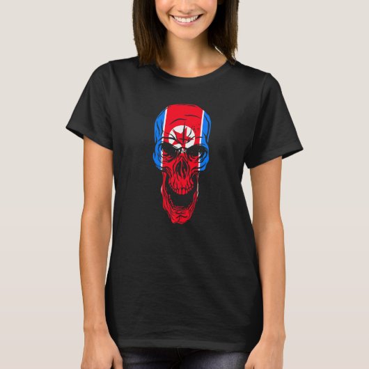 North Korea Flag Colours Skull T-shirt (Voorkant)
