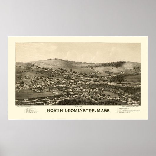 North Leominster, MA Panoramic Map - 1887 Poster (Voorkant)