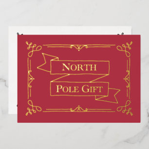 North Pole Cadeaubon Rood & Folie Feestdagenkaart