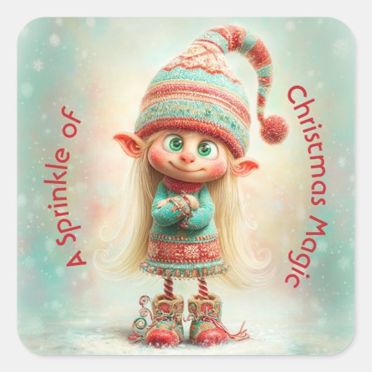 North Pole Elf Celebration | Christmas Magic Vierkante Sticker (Voorkant)