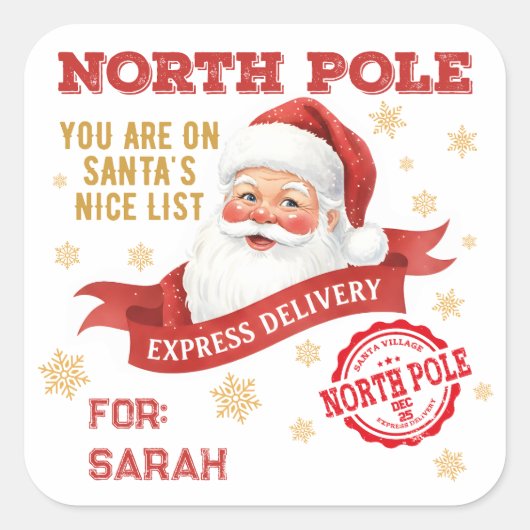 North Pole Express Delivery Santa Christmas Vierkante Sticker (Voorkant)