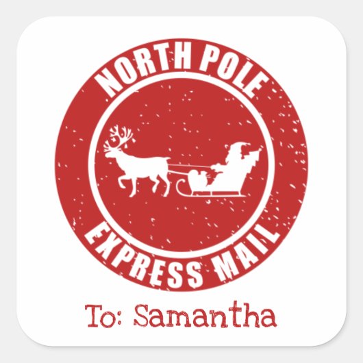North Pole Express Mail Cadeaus van Kerstmis Vierkante Sticker (Voorkant)