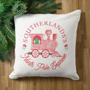 North Pole Express Roze  treinmonogram Kussen