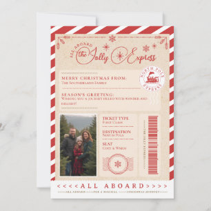 North Pole Express treinkaartje Kerstfoto Feestdagenkaart