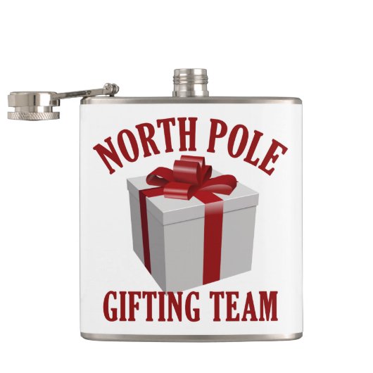 North Pole Gifting Team aangepaste naam kolf Heupfles (Geopend)