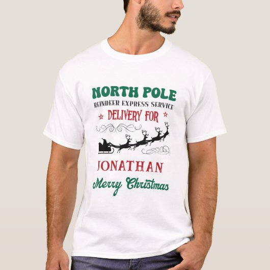 North Pole Reindeer Express Service Personalized T-shirt (Voorkant)