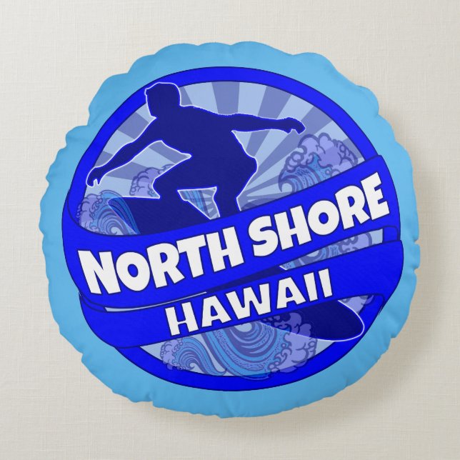 North Shore Hawaii blauw surfer logo rond kussen (Voorkant)