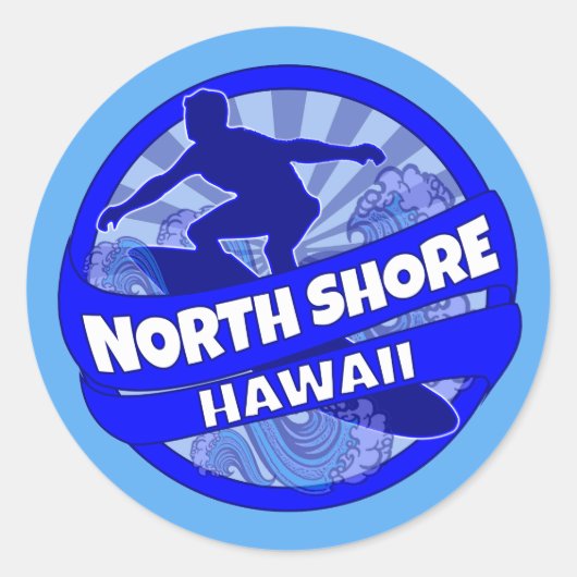 North Shore Hawaii blauw surfer logo stickers (Voorkant)