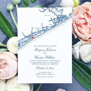 North Topsail Beach Kaart Elegant Navyblauw Huweli
