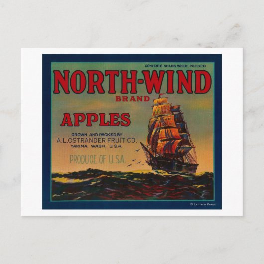 North Wind Apple Crate LabelYakima, WA Briefkaart (Voorkant)
