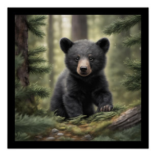 North Woods Little Black Bear Cub Poster brillant
