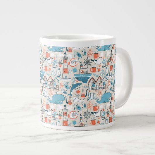 North Zee Cute Doodle Patroon Extra Grote Beker (Voorkant rechts)