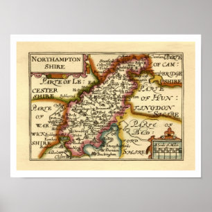Northamptonshire County Engeland Antiquarische kaa Poster
