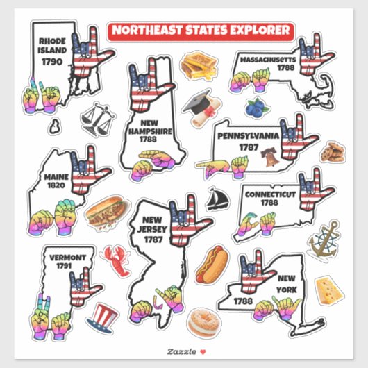 Northeast States – Learn with ASL & Fun Icons Sticker (Vel)