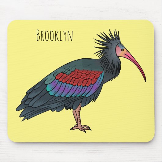 Northern bald ibis bird cartoon illustratie muismat (Voorkant)