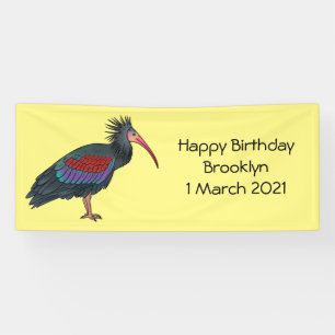 Northern bald ibis bird cartoon illustratie spandoek