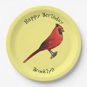 Northern cardinal bird cartoon illustratie papieren bordje