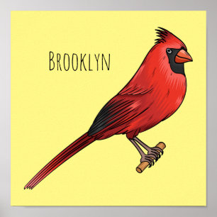 Northern cardinal bird cartoon illustratie poster