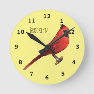 Northern cardinal bird cartoon illustratie ronde klok