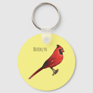 Northern cardinal bird cartoon illustratie sleutelhanger