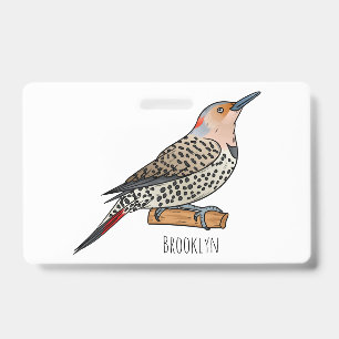 Northern flicker bird cartoon illustration badge
