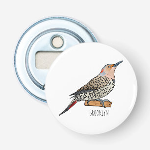 Northern flicker bird cartoon illustration button flesopener