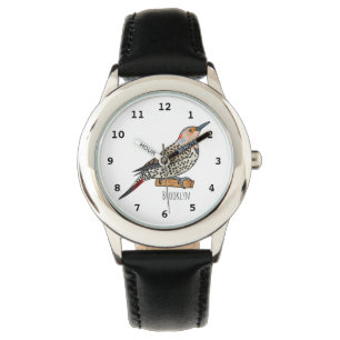 Northern flicker bird cartoon illustration horloge