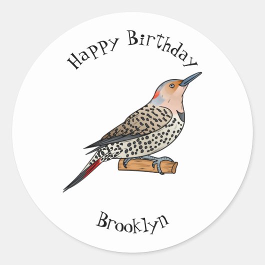 Northern flicker bird cartoon illustration ronde sticker (Voorkant)